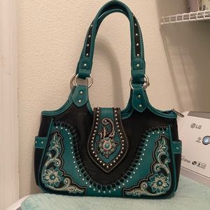 Montana West turquoise and black handbag